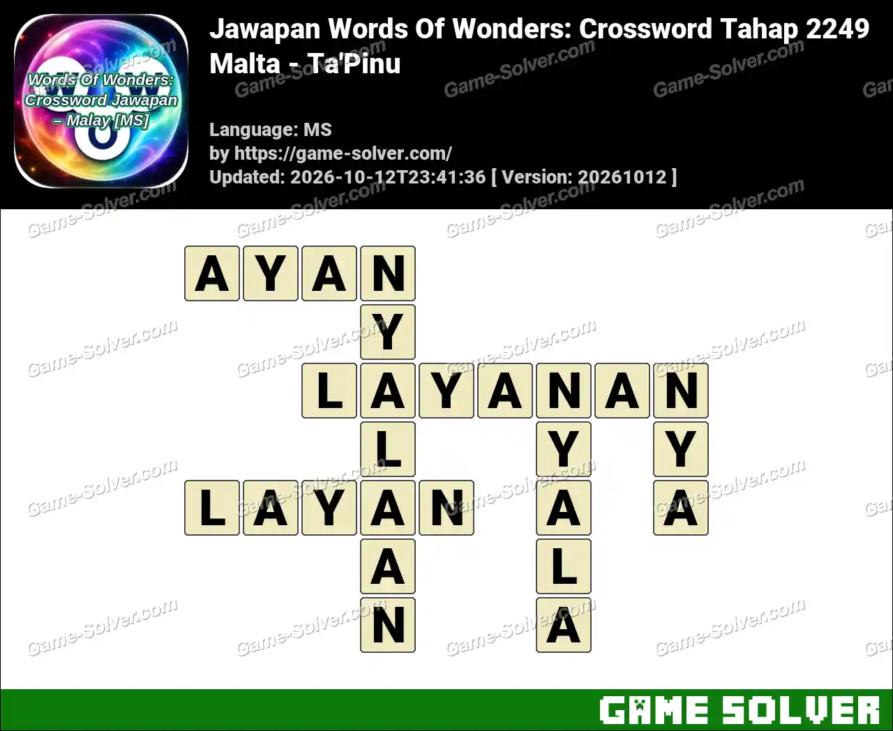 Jawapan Words Of Wonders: Crossword Tahap 2249 – Malta – Ta’Pinu